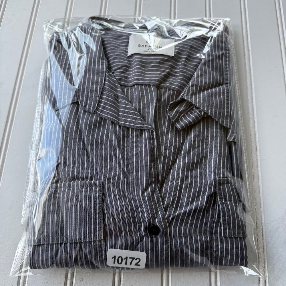 Babaton Aritzia striped button-down shirt blue white pinstripe pattern. Size XL - Picture 12 of 12